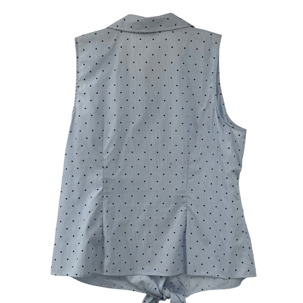 CJ Banks 1X Blue Striped Polka Dot Tie Front Blouse Used Sleeveless Casual - Picture 2 of 10